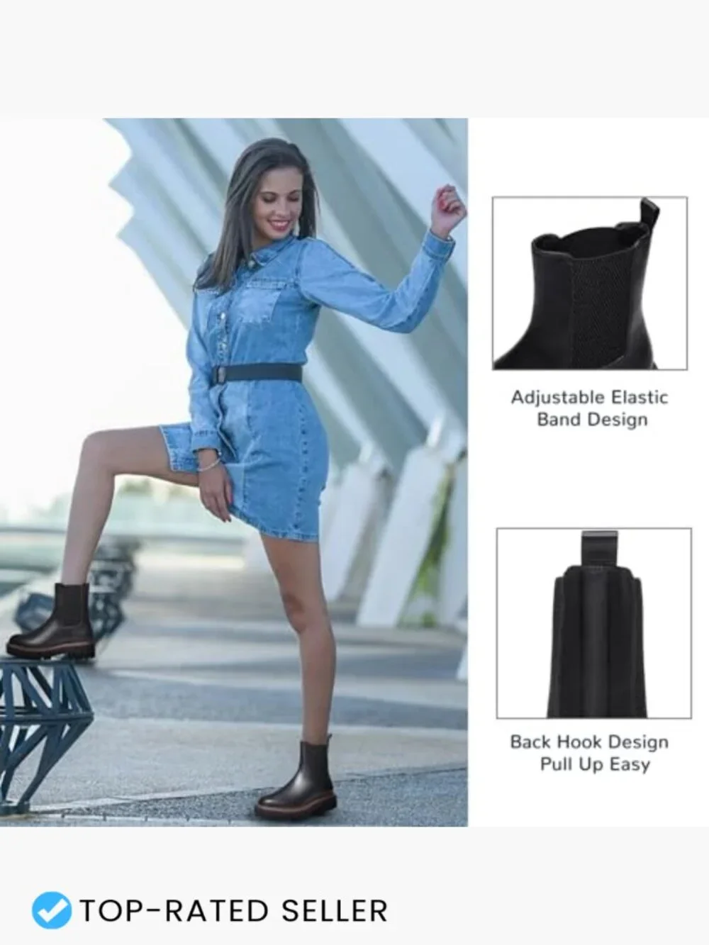 Chunky Heel Chelsea Ankle Boots Slip On Lug Sole Platform Booties